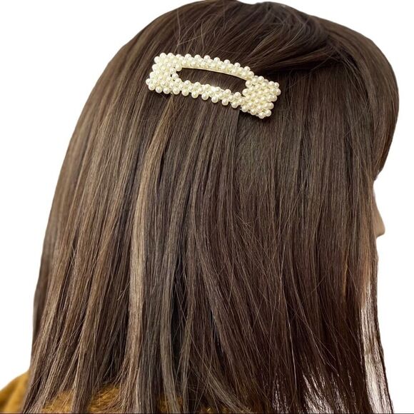 Ivory Pearls Oversized Hair Clips Barrettes Set of 4 Hair Accessory NEW - Picture 5 of 5